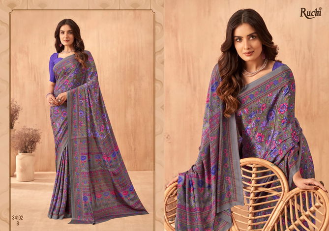 Vivanta Silk 34 By Ruchi Silk Crepe Printed Sarees Wholesale Clothing Suppliers In India